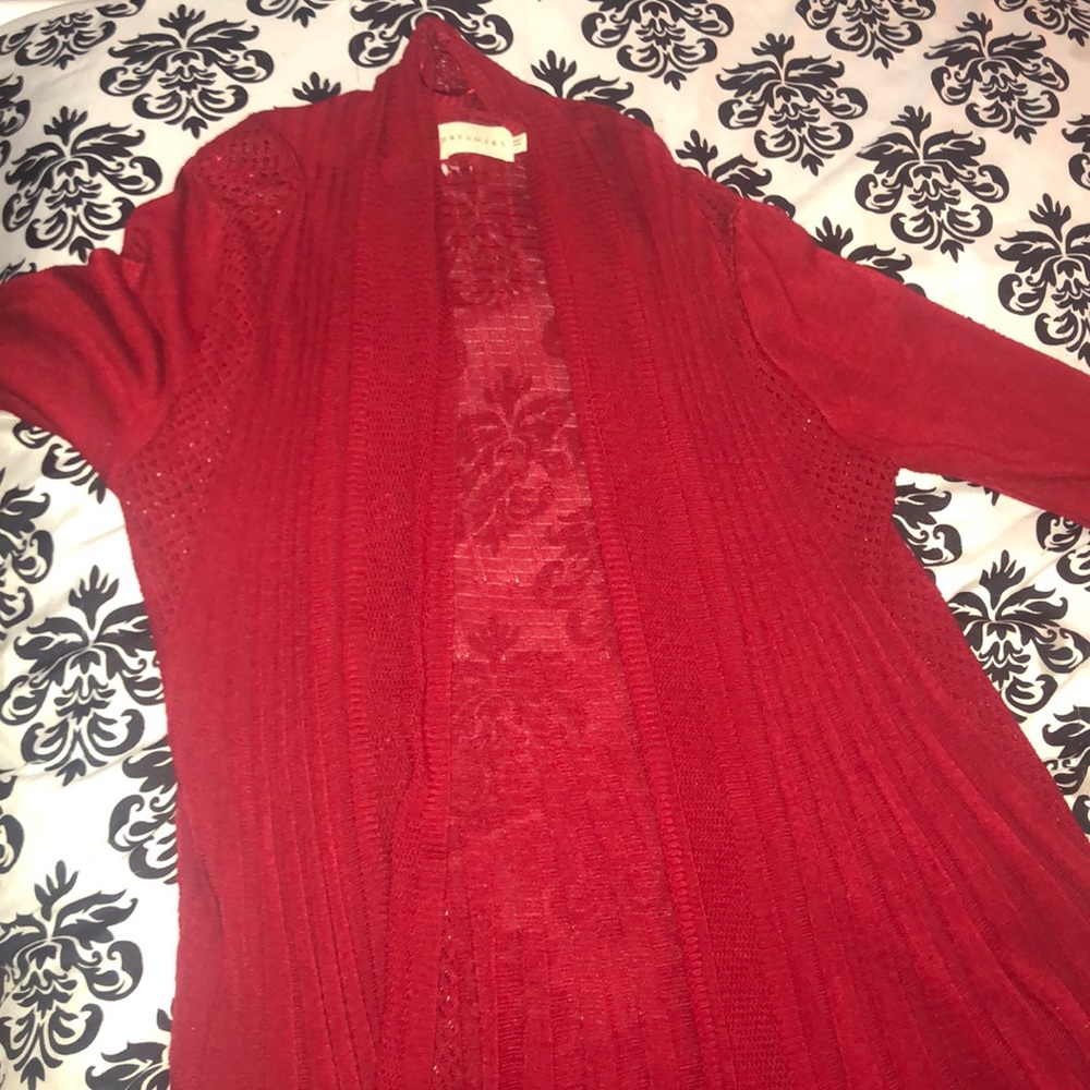 Red cardigan